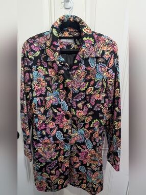 Vintage Black Floral Button-Front Jacket with Multicolor Paisley Print 90's